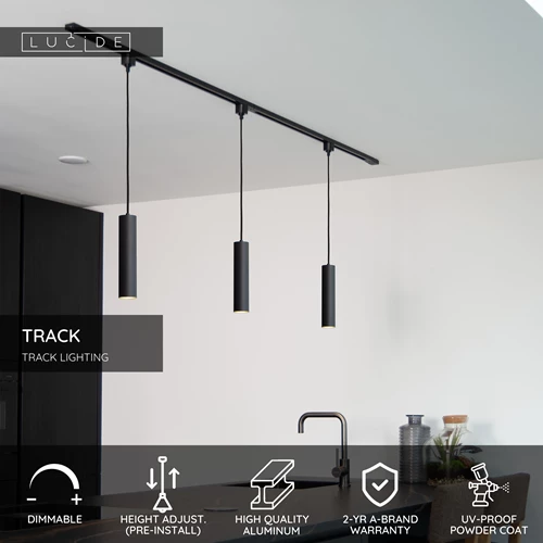 Lucide TRACK FLORIS pendant - 1-circuit Track lighting system - 1xGU10 - Black (Extension) - USP